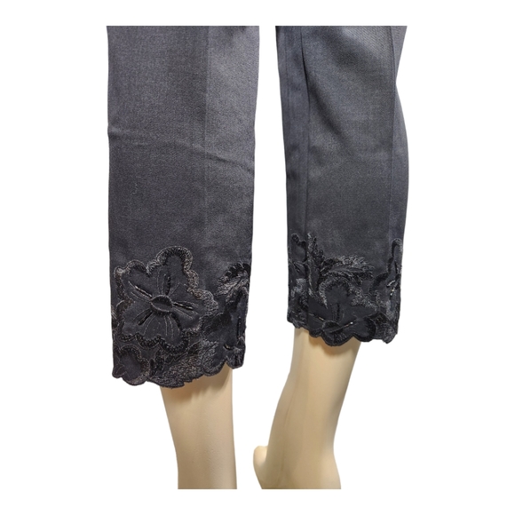 Jones New York Luxury signature petite 4p black anklecut embroidered pants - Picture 4 of 11